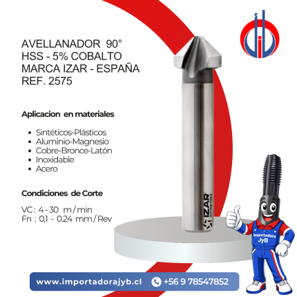 Avellanador 90° HSS Co 5%  Ø25 mm IZAR - Serie 2575